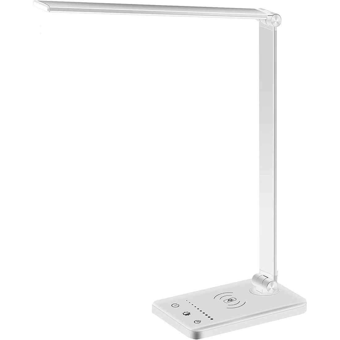 Lampa LED Birou cu Încărcare Wireless, Reglabilă, USB, 5 Moduri, Timer, Argintiu