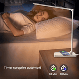 Lampa LED Birou cu Încărcare Wireless, Reglabilă, USB, 5 Moduri, Timer, Argintiu