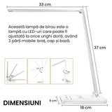 Lampa LED Birou cu Încărcare Wireless, Reglabilă, USB, 5 Moduri, Timer, Argintiu