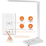Lampa LED Birou cu Încărcare Wireless, Reglabilă, USB, 5 Moduri, Timer, Argintiu