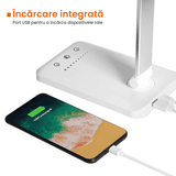 Lampa LED Birou cu Încărcare Wireless, Reglabilă, USB, 5 Moduri, Timer, Argintiu