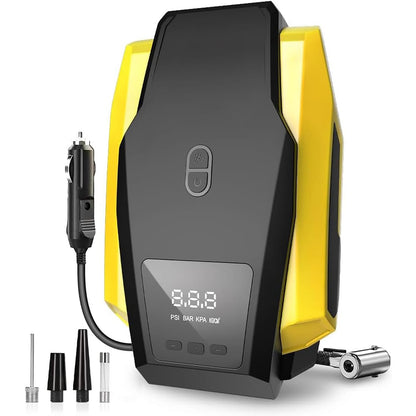 Compresor Auto Digital Portabil cu LED de Urgență, DC 12V, 120W, 6.9 Bari, Cablu 3.6m, Oprire Automată, Negru/Galben