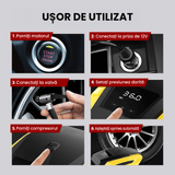 Compresor Auto Digital Portabil cu LED de Urgență, DC 12V, 120W, 6.9 Bari, Cablu 3.6m, Oprire Automată, Negru/Galben