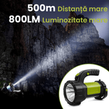 Lanterna LED Camping Reîncărcabilă, 800LM, 500m, Acumulator 3600mAh, 4 în 1, 7 Moduri, Verde/Negru