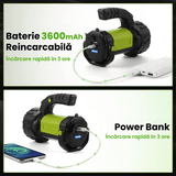 Lanterna LED Camping Reîncărcabilă, 800LM, 500m, Acumulator 3600mAh, 4 în 1, 7 Moduri, Verde/Negru
