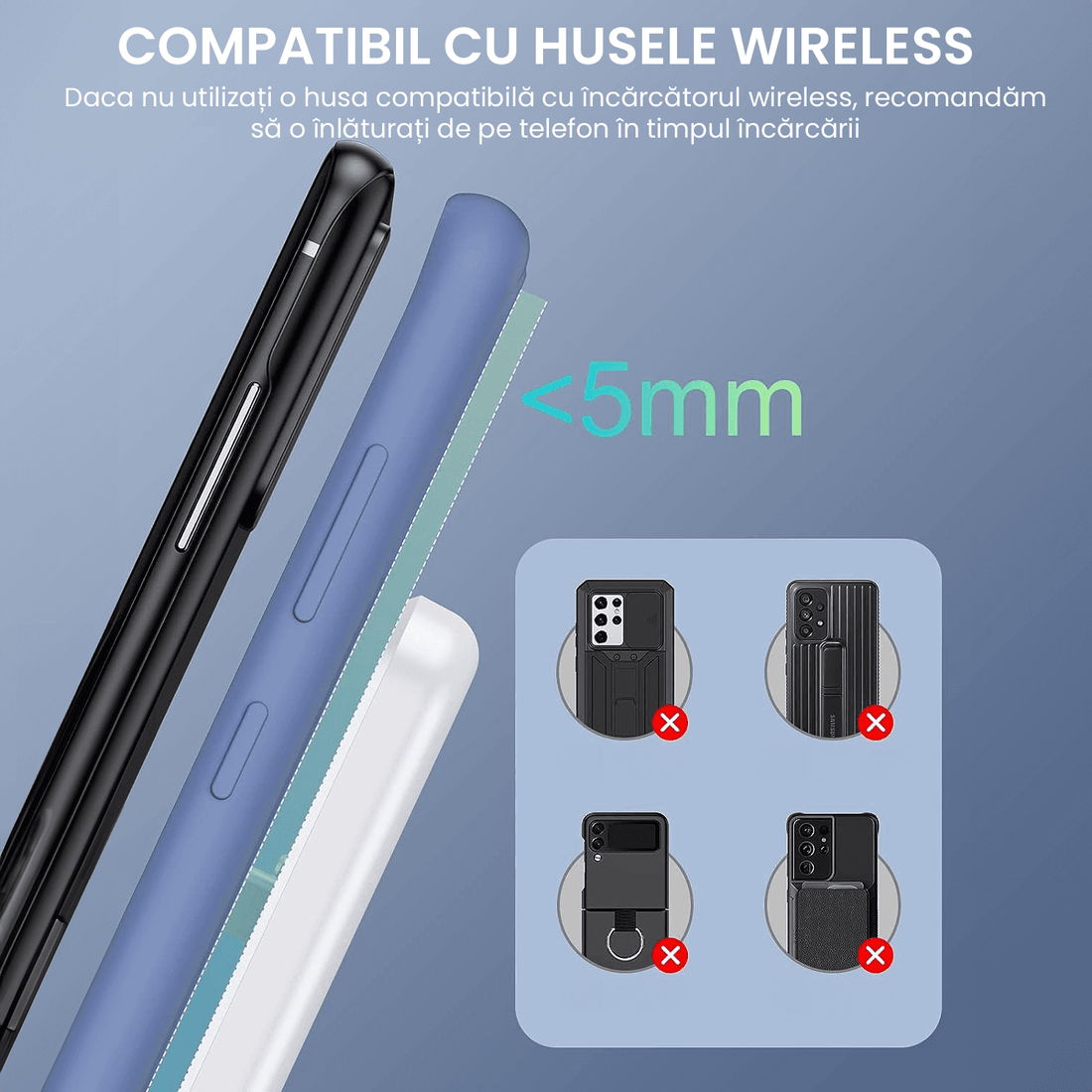 Încărcător Wireless Fast Charger 3 în 1, Universal, 10W, Alb