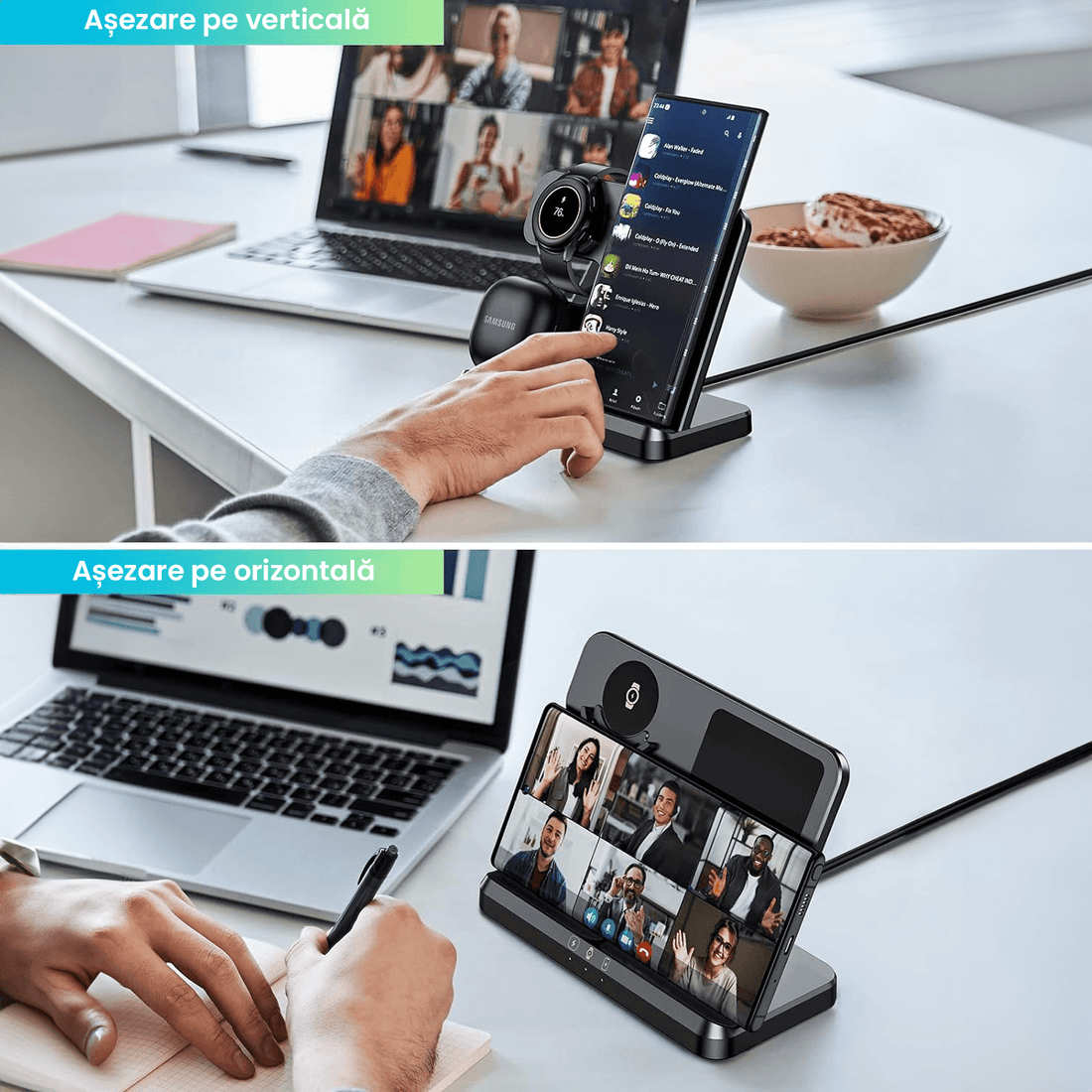 Încărcător Wireless Fast Charger 3 în 1, Universal, 10W, Negru