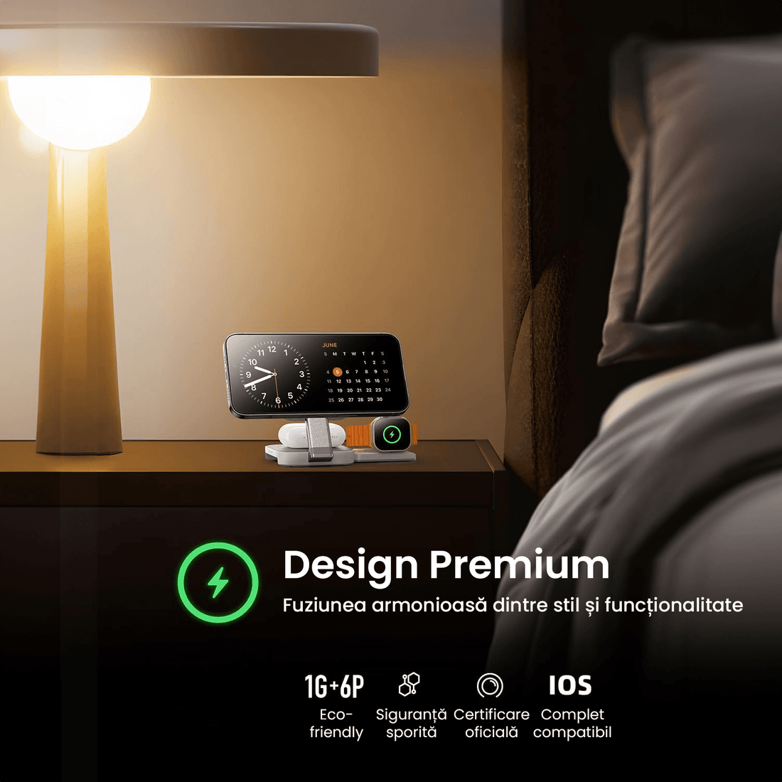 Incarcator Wireless 3 in 1 Elindor® Portabil MagSafe, 15W Qi Fast Charger, Statie Pliabila de Incarcare Magnetica, Stand de Birou pentru iPhone, Apple Watch si AirPods, Incarcator Fara Fir, Alb