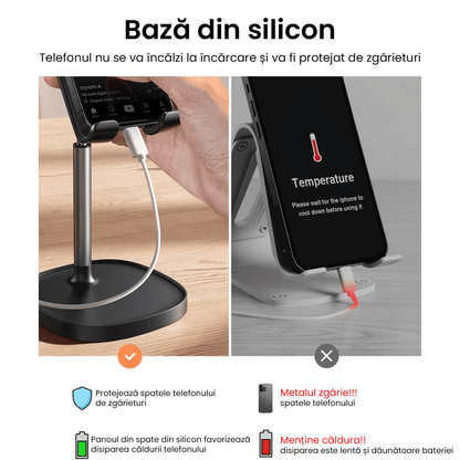 Suport Universal Birou pentru Telefon/Tabletă, Reglabil, Anti-Alunecare, Ergonomic, 4-10 inch, Negru