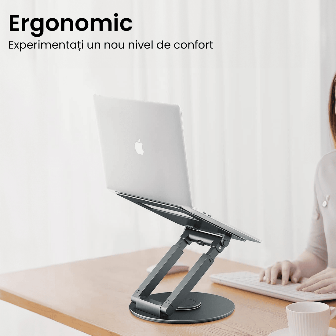 Suport Laptop Ergonomic Reglabil 360°, Portabil, Universal, Pliabil, Silicon Antiderapant, Gri D031