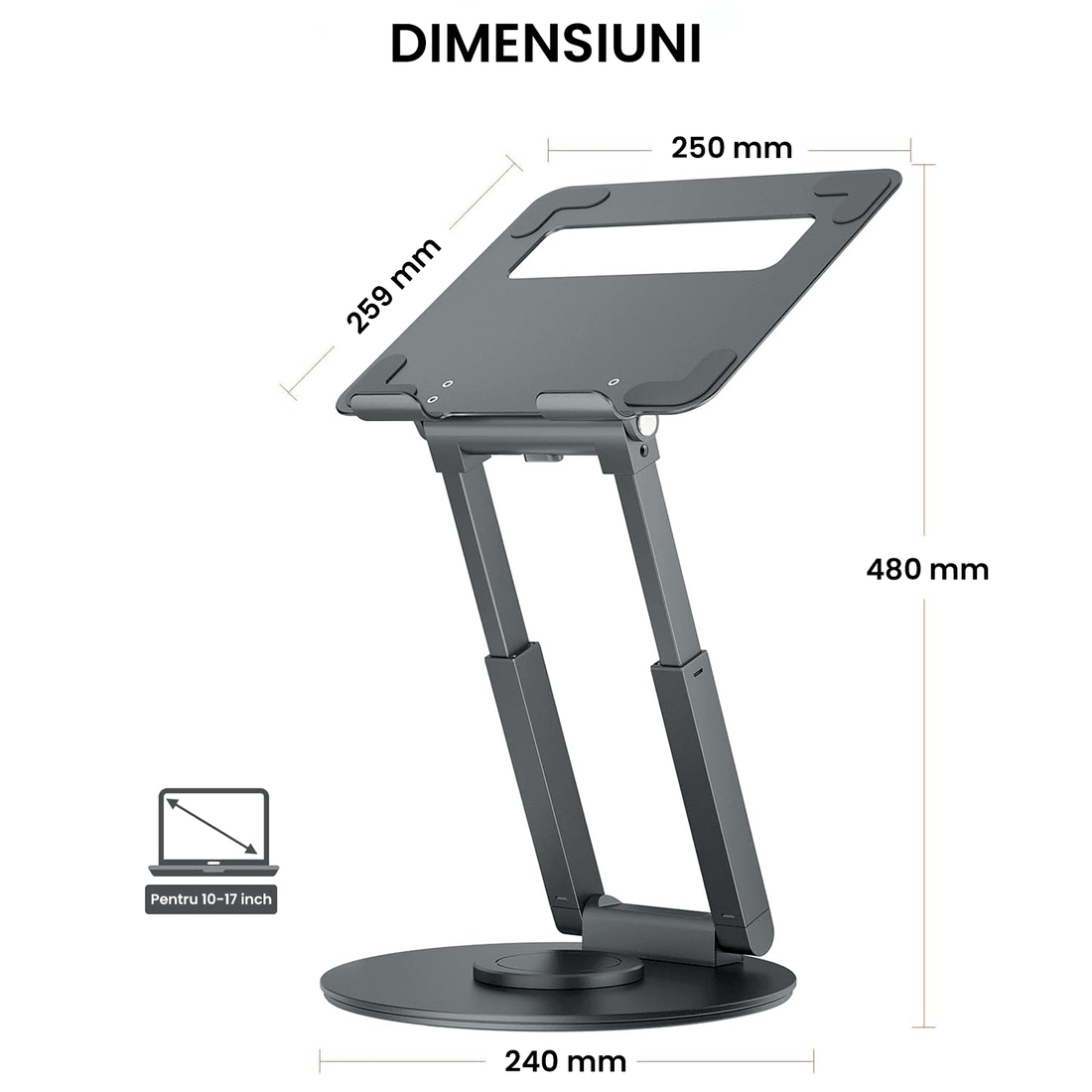 Suport Laptop Ergonomic Reglabil 360°, Portabil, Universal, Pliabil, Silicon Antiderapant, Gri D031