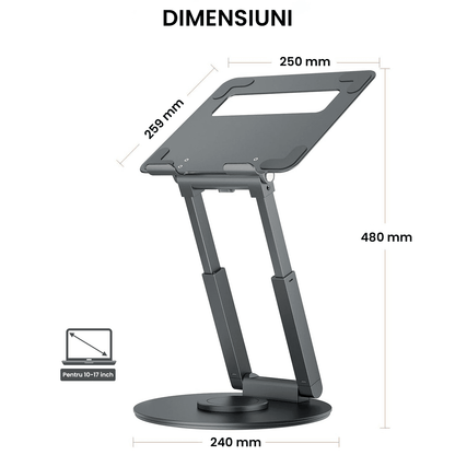 Suport Laptop Ergonomic Reglabil 360°, Portabil, Universal, Pliabil, Silicon Antiderapant, Gri D031