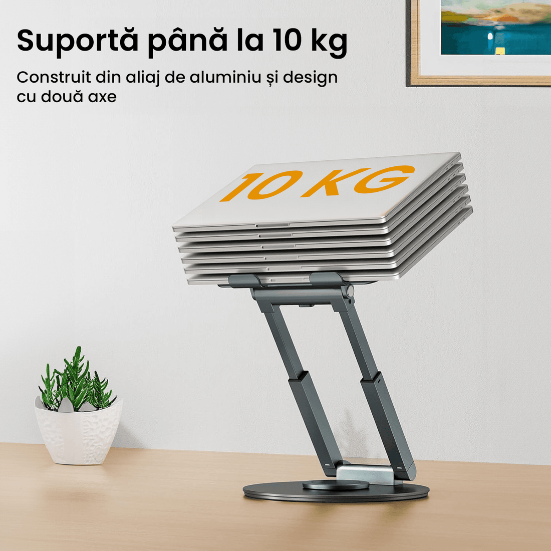 Suport Laptop Ergonomic Reglabil 360°, Portabil, Universal, Pliabil, Silicon Antiderapant, Gri D031