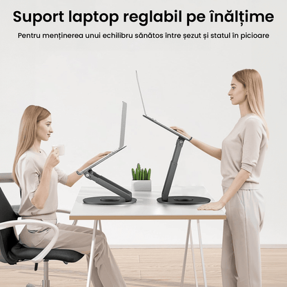 Suport Laptop Ergonomic Reglabil 360°, Portabil, Universal, Pliabil, Silicon Antiderapant, Gri D031