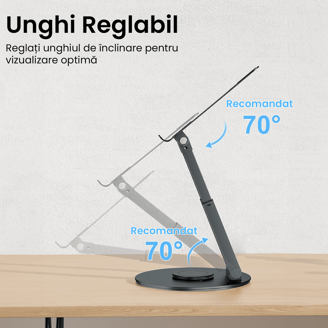 Suport Laptop Ergonomic Reglabil 360°, Portabil, Universal, Pliabil, Silicon Antiderapant, Gri D031