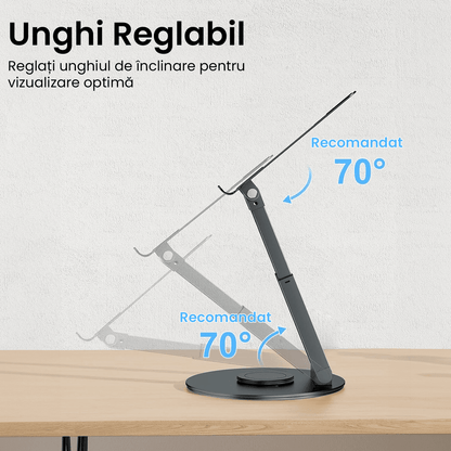 Suport Laptop Ergonomic Reglabil 360°, Portabil, Universal, Pliabil, Silicon Antiderapant, Gri D031