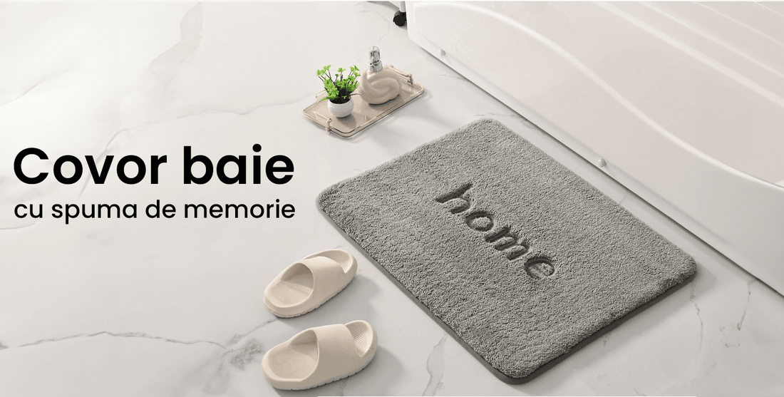 Covor Baie HOME, Spumă cu Memorie, Absorbant, Antiderapant, 50×80 cm, Alb