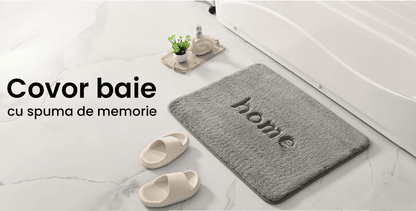 Covor Baie HOME, Spumă cu Memorie, Absorbant, Antiderapant, 50×80 cm, Alb