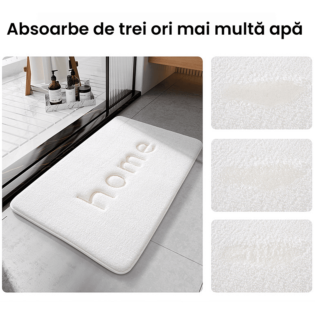 Covor Baie HOME, Spumă cu Memorie, Absorbant, Antiderapant, 50×80 cm, Alb
