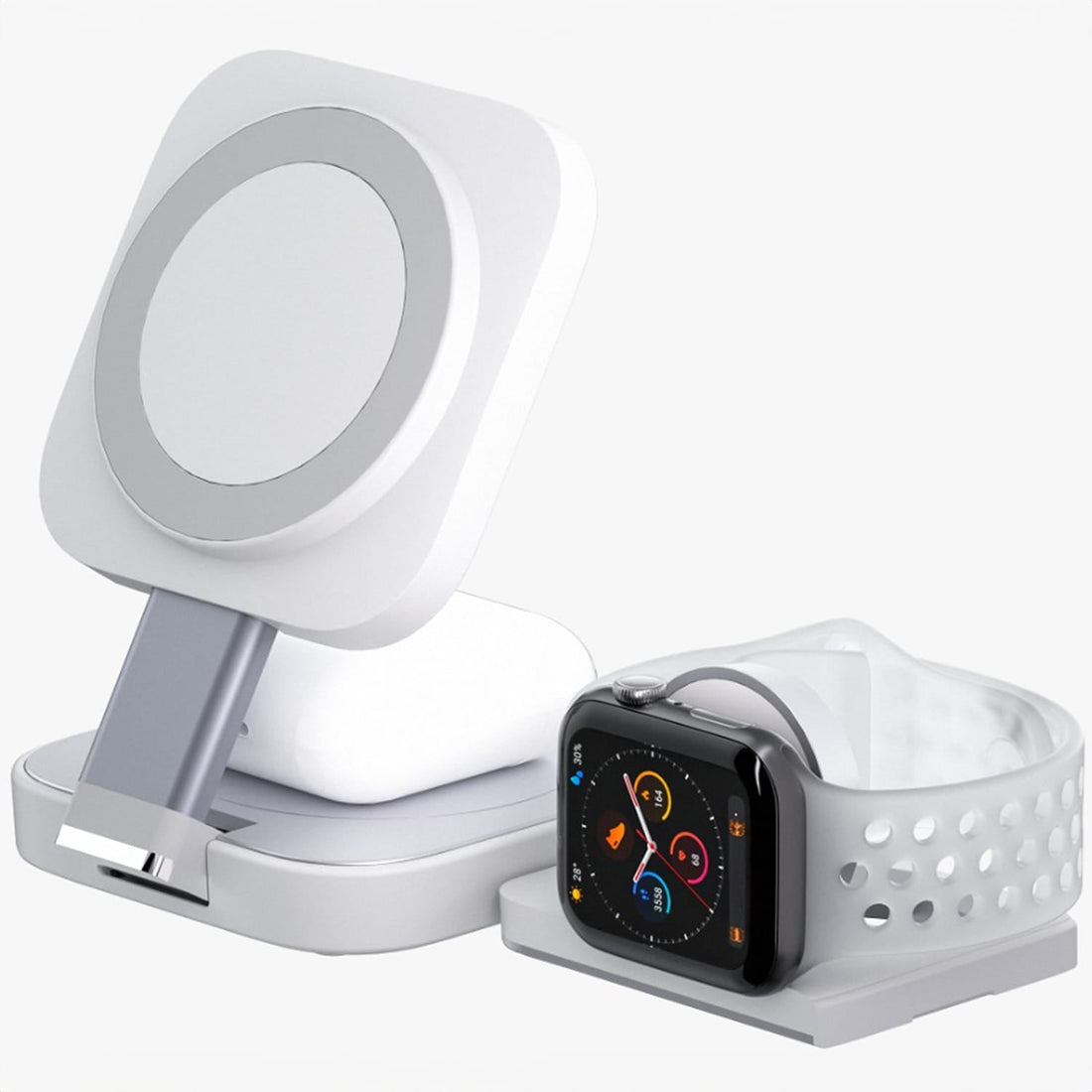 Încărcător Wireless 3 în 1 Pliabil pentru Apple, Magsafe, iPhone, iPad, AirPods, Alb