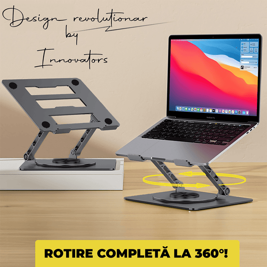 Suport Laptop Ergonomic Reglabil 360°, Portabil, Universal, Pliabil, Silicon Antiderapant, Negru D031