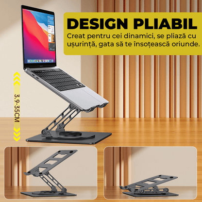 Suport Laptop Ergonomic Reglabil 360°, Portabil, Universal, Pliabil, Silicon Antiderapant, Negru D031