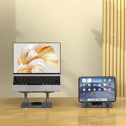 Suport Laptop Ergonomic Reglabil 360°, Portabil, Universal, Pliabil, Silicon Antiderapant, Negru D031