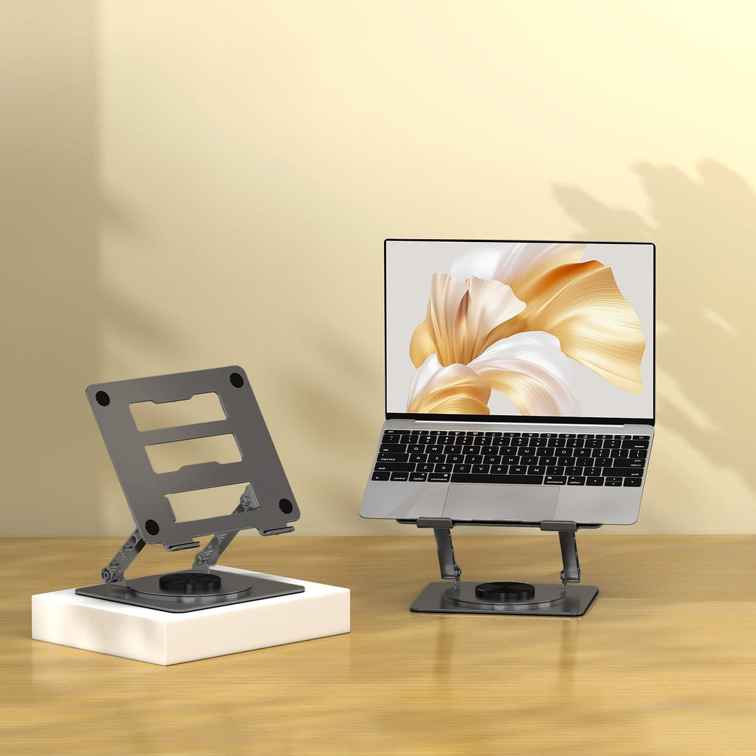 Suport Laptop Ergonomic Reglabil 360°, Portabil, Universal, Pliabil, Silicon Antiderapant, Negru D031