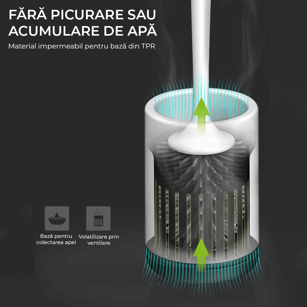 Set Perie Toaletă Silicon 360°, Suport Ventilat, Capac, Mâner Ergonomic, Fără Picurare, Prindere Pe Perete, Alb