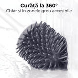 Set Perie Toaletă Silicon 360°, Suport Ventilat, Capac, Mâner Ergonomic, Fără Picurare, Prindere Pe Perete, Alb