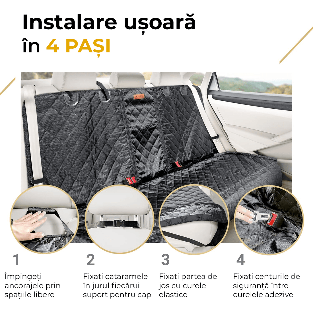 Husă scaun auto pentru animale, universală, impermeabilă și antialunecare, 125 cm, pentru câini și pisici, neagră.