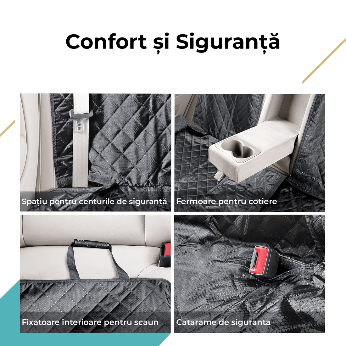 Husă scaun auto pentru animale, universală, impermeabilă și antialunecare, 125 cm, pentru câini și pisici, neagră.