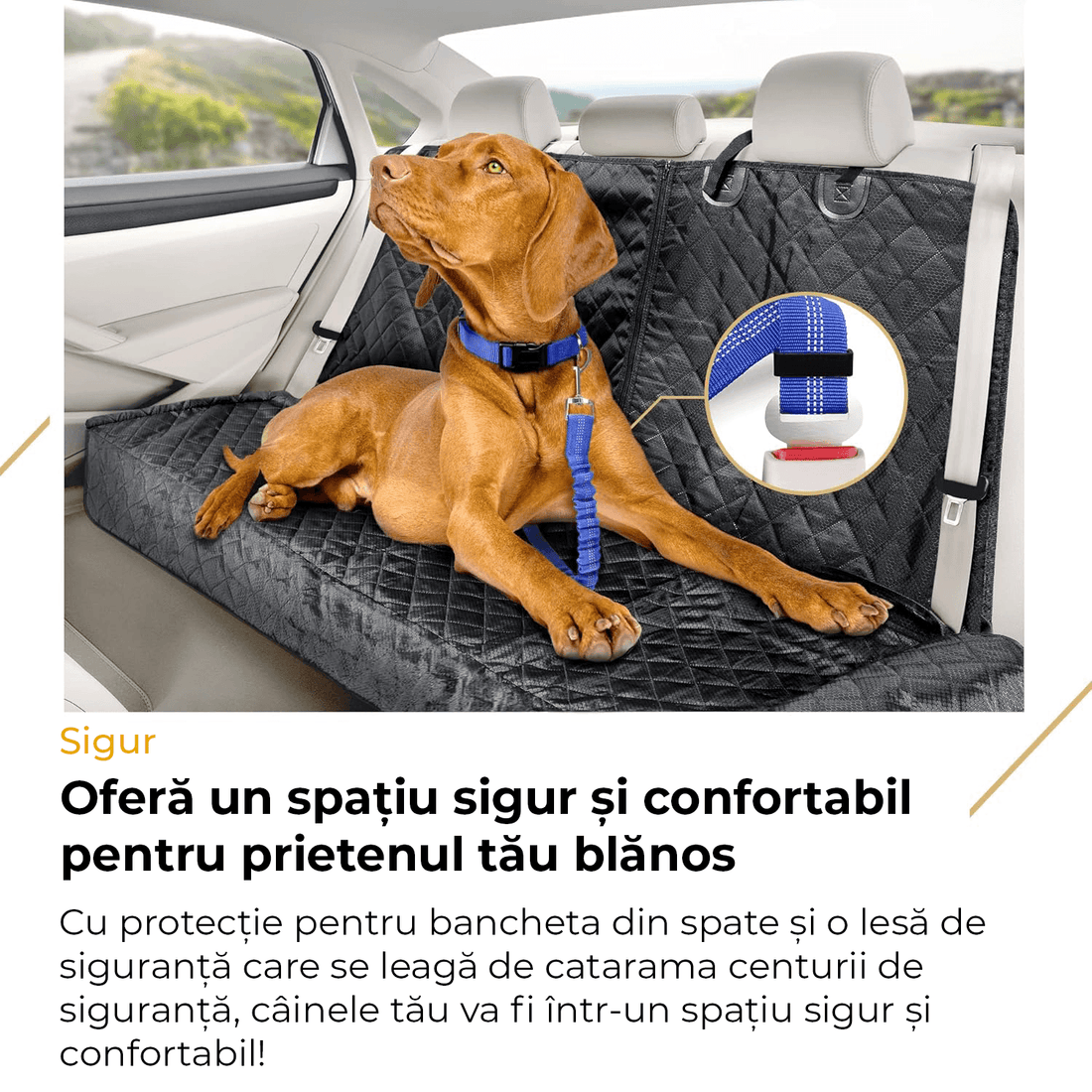 Husă auto universală pentru animale, impermeabilă, antialunecare, 143 cm, neagră.