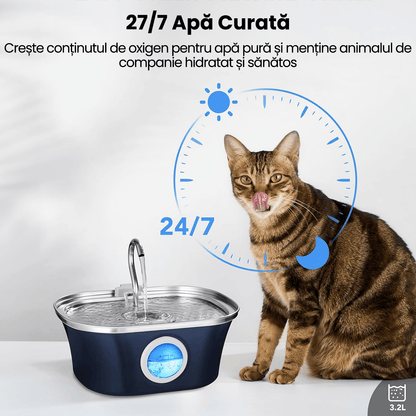 Dispenser Automat Apă pentru Pisici și Câini, 3.2 L, Oțel Inoxidabil, Filtrare Multiplu, Ultra-Silentios, Albastru