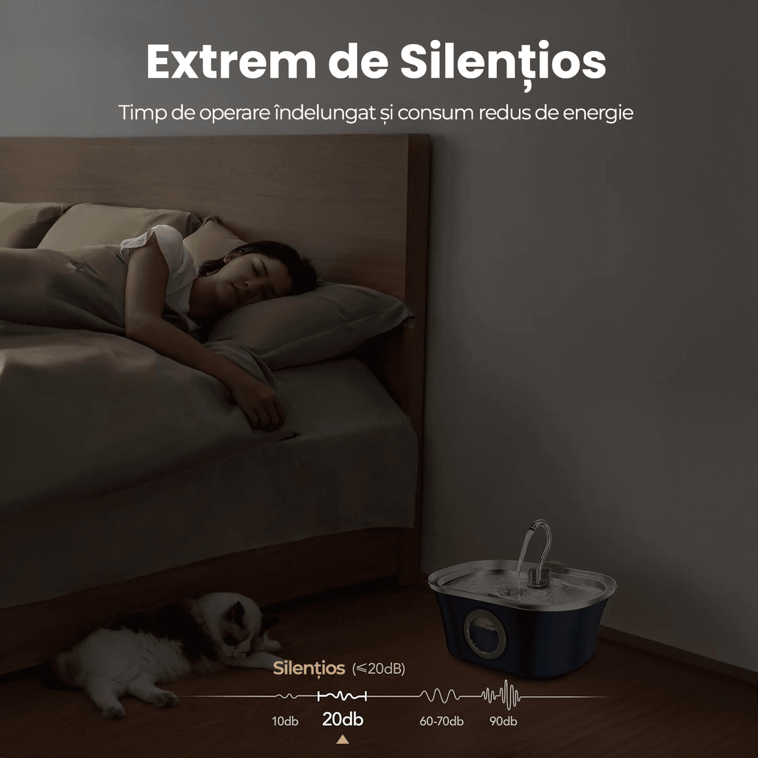 Dispenser Automat Apă pentru Pisici și Câini, 3.2 L, Oțel Inoxidabil, Filtrare Multiplu, Ultra-Silentios, Albastru