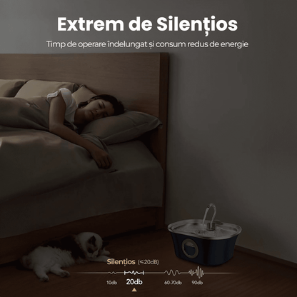 Dispenser Automat Apă pentru Pisici și Câini, 3.2 L, Oțel Inoxidabil, Filtrare Multiplu, Ultra-Silentios, Albastru