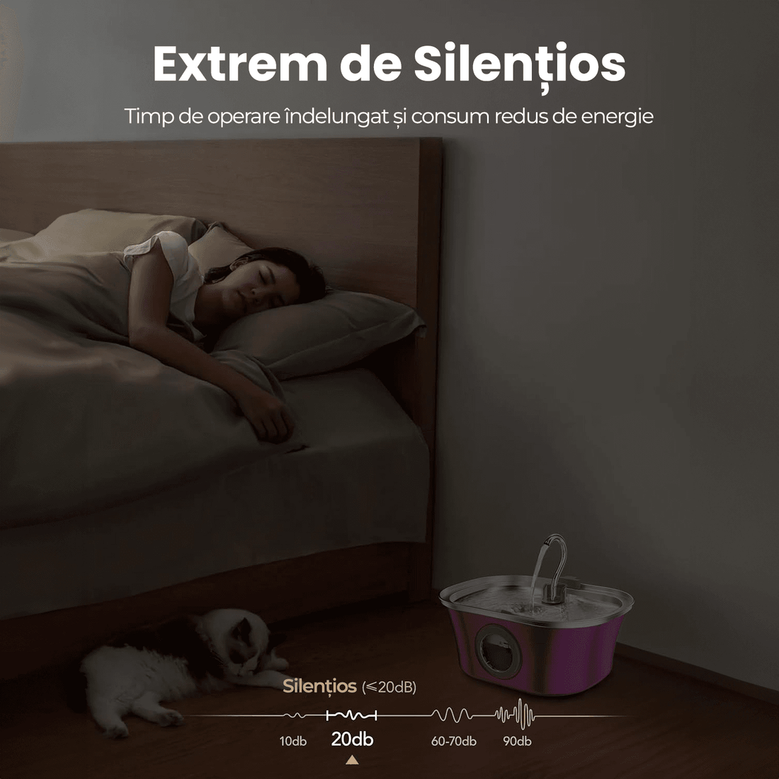 Dispenser Automat Apă pentru Pisici și Câini, 3.2 L, Oțel Inoxidabil, Filtrare Multiplu, Ultra-Silentios, Roz