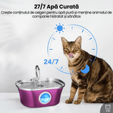 Dispenser Automat Apă pentru Pisici și Câini, 3.2 L, Oțel Inoxidabil, Filtrare Multiplu, Ultra-Silentios, Roz