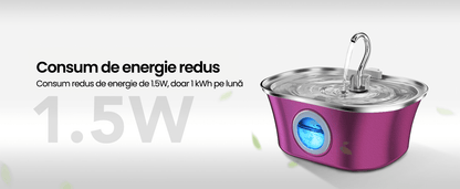 Dispenser Automat Apă pentru Pisici și Câini, 3.2 L, Oțel Inoxidabil, Filtrare Multiplu, Ultra-Silentios, Roz