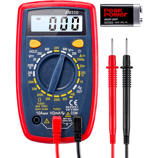 Multimetru Digital pentru Tensiune DC/AC, Voltmetru, Ohmmetru, Măsoară Curentul și Rezistența, Test Continuity, Roșu/Albastru