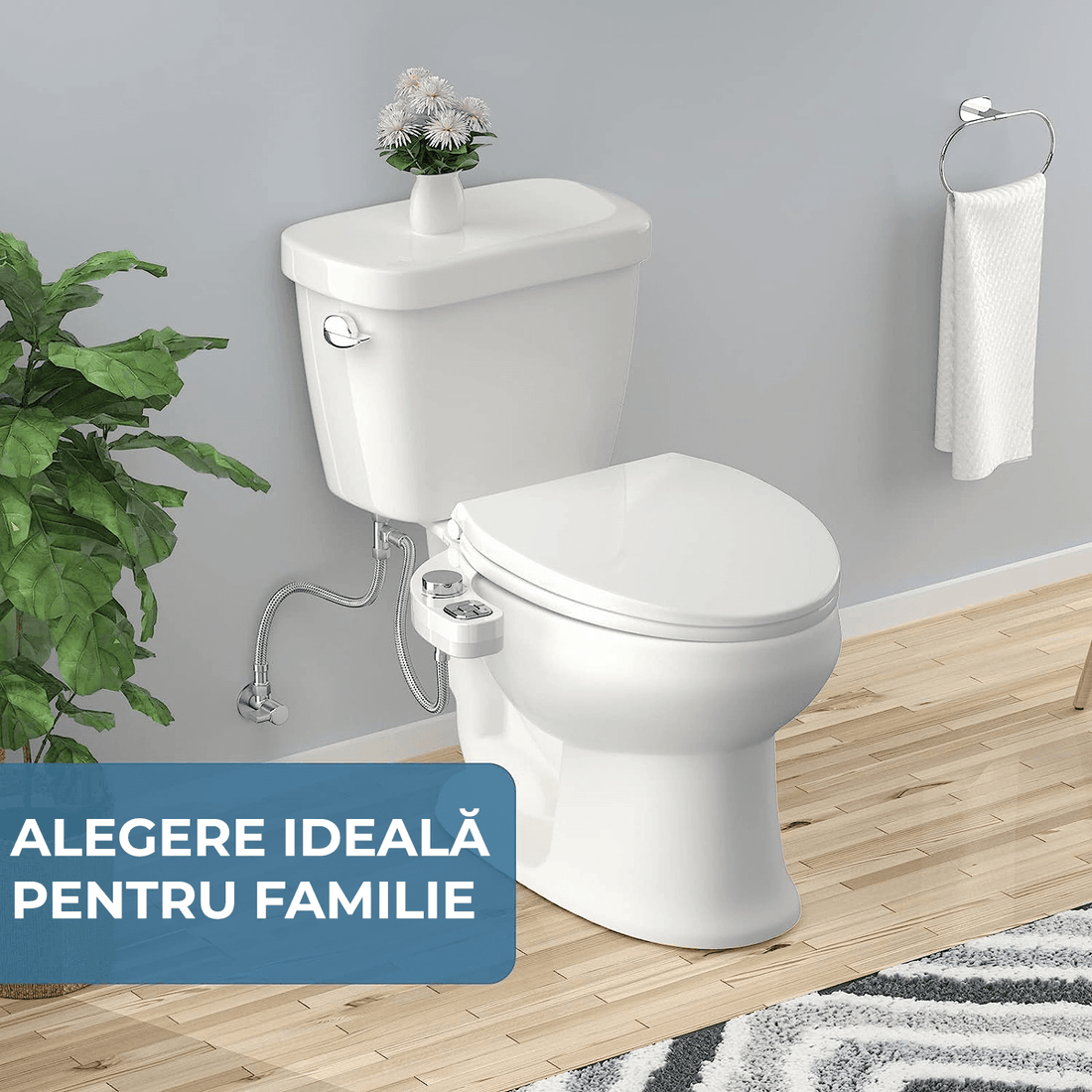 Bideu Retractabil pentru Toaletă cu Auto-Curățare, Control de Presiune, Apă Caldă și Rece, Igienă Personală, Alb