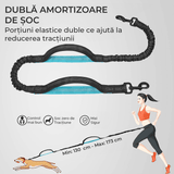 Lesă Hands-Free pentru Câini, cu Borsetă Detasabilă, Mânere Duble Captusite, Elastic Durabil, pentru Câini 11-55 kg, Negru
