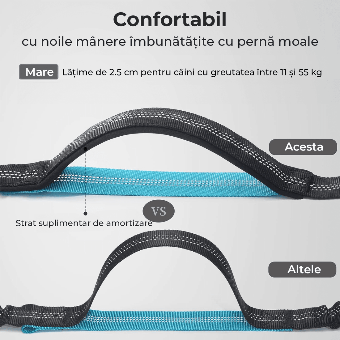 Lesă Hands-Free pentru Câini, cu Borsetă Detasabilă, Mânere Duble Captusite, Elastic Durabil, pentru Câini 11-55 kg, Negru
