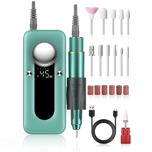 Freză unghii profesională wireless, 35.000 RPM, 4000mAh, power bank, verde