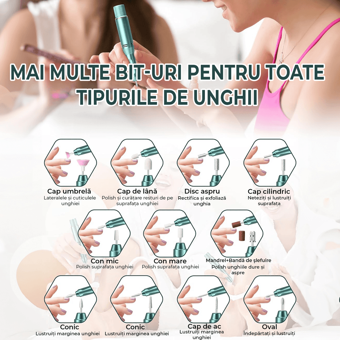 Freză unghii profesională wireless, 35.000 RPM, 4000mAh, power bank, verde