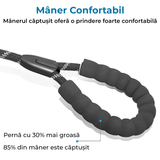 Lesă Dublă pentru Câini, Rotire 360°, Absorbție Șocuri, Pentru 2 Câini, L 11-68kg, Negru