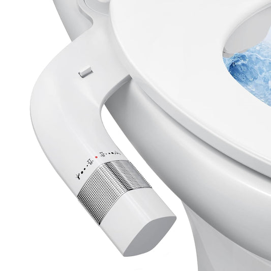 Bideu Ultra-Slim pentru Toaletă cu Auto-Curățare, Control de Presiune și Unghi Reglabil, Duze Duble pentru Igienă Personală, Argintiu