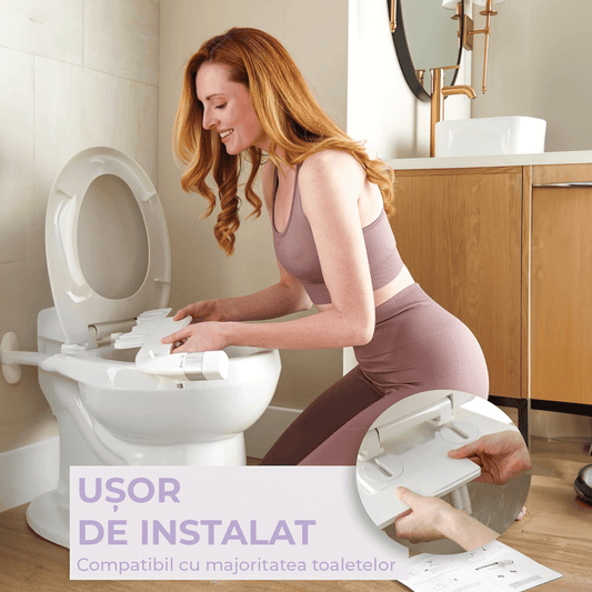 Bideu Ultra-Slim pentru Toaletă cu Auto-Curățare, Control de Presiune și Unghi Reglabil, Duze Duble pentru Igienă Personală, Argintiu