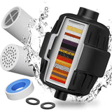 Filtru de Apă pentru Duș, 20 Etape de Filtrare, Debit Ridicat, Elimină Impuritățile, Metale și Clor, 2 Cartușe Incluse, Negru