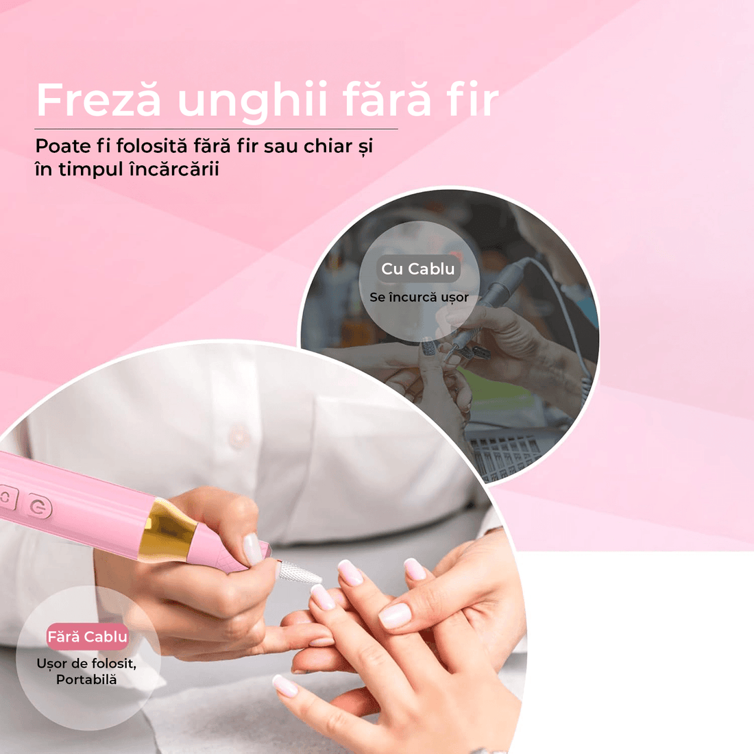 Freză unghii wireless, 18.000 RPM, 3 viteze, mov